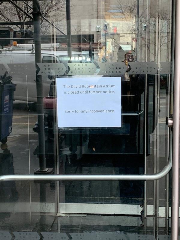 David Rubenstein Atrium closed