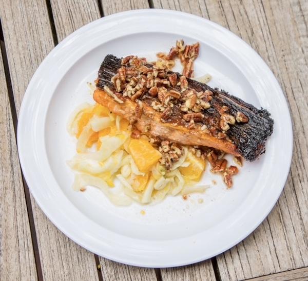 maple pecan crusted salmon with fennel and orange salad