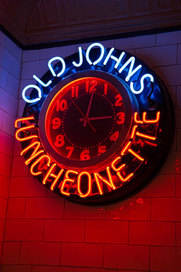 Old John's Neon Clock Sign