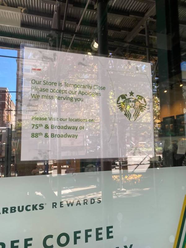 starbucks temporarily closed