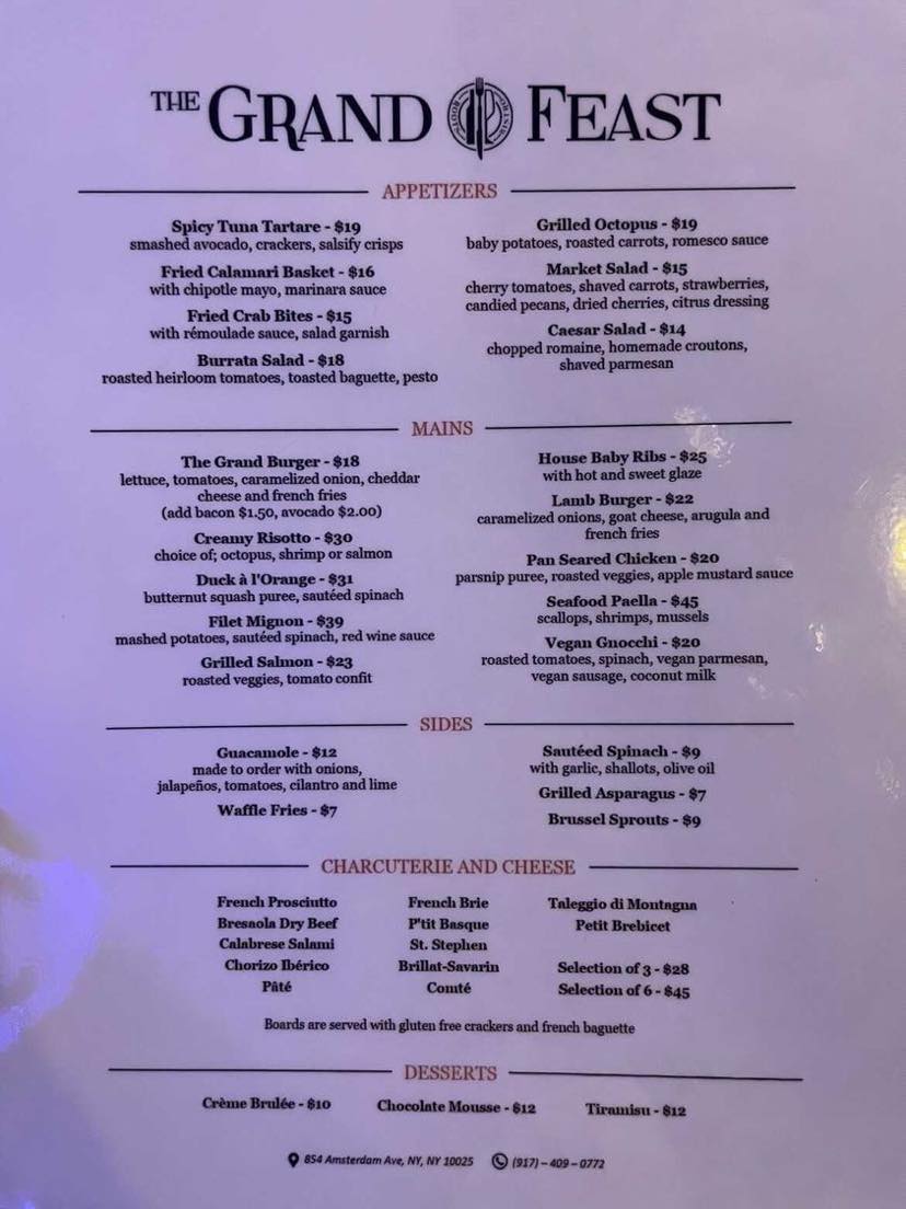 The Grand Feast menu