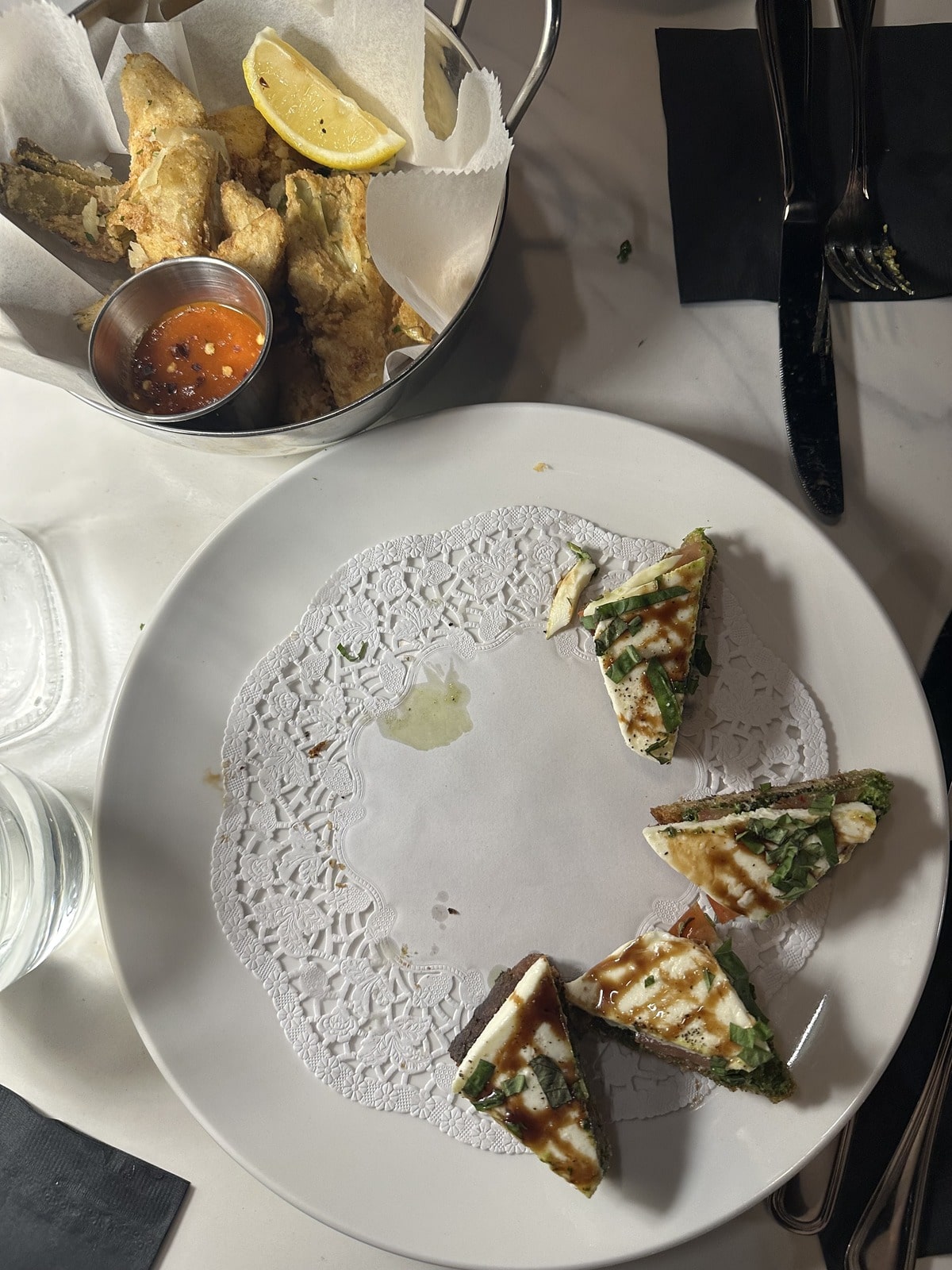 Bruschetta caprese and fried artichokes