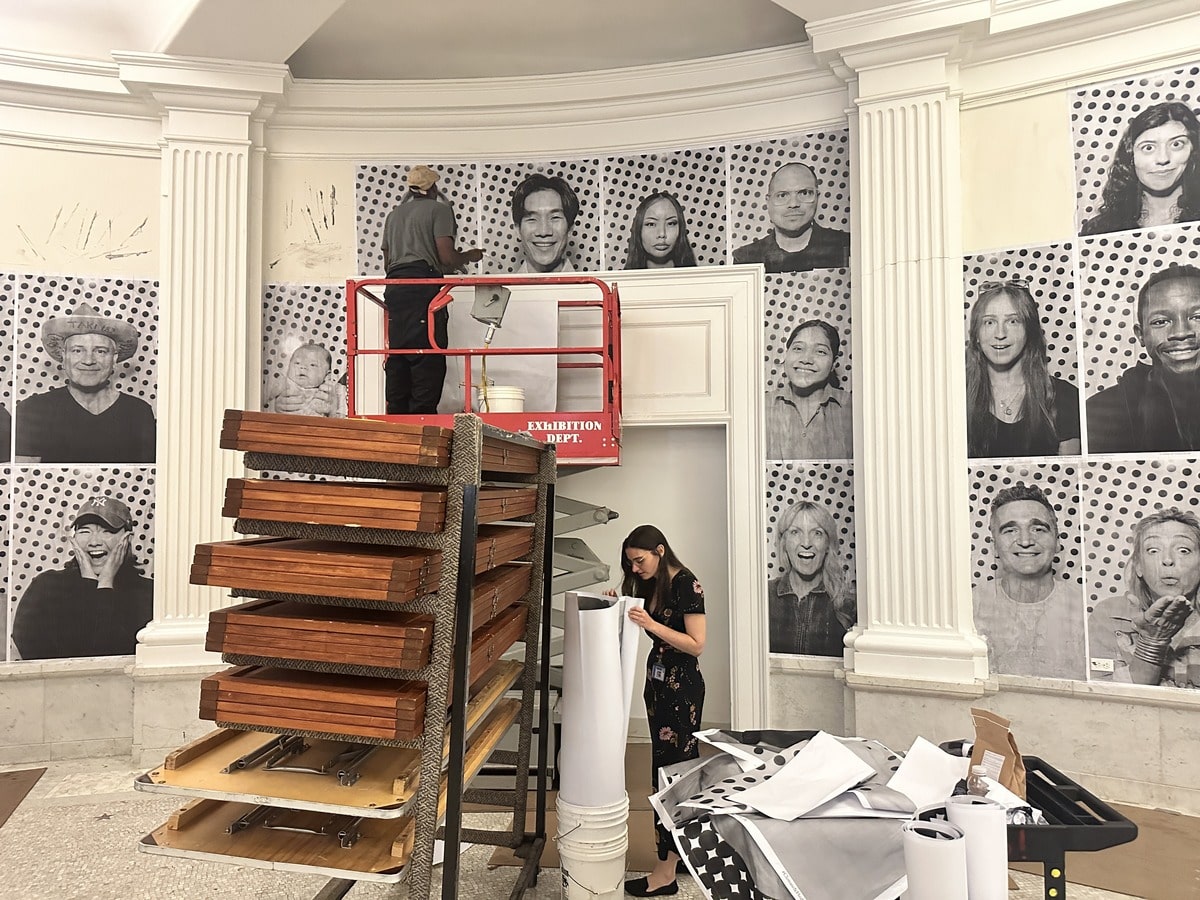 Some of the portaits being put up in the Ellen V. Futter Gallery