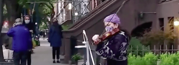 Violinist Serenades Voters on 84th Street